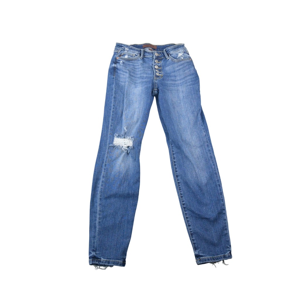 Judy Blue Boyfriend Jeans Womens 1/25 (25x28) Blue Distressed Button Fly